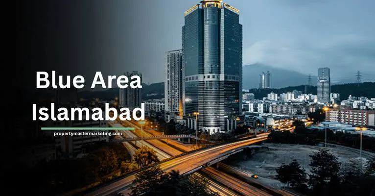 Blue Area business district of Islamabad with high-rise towers and a flyover at night